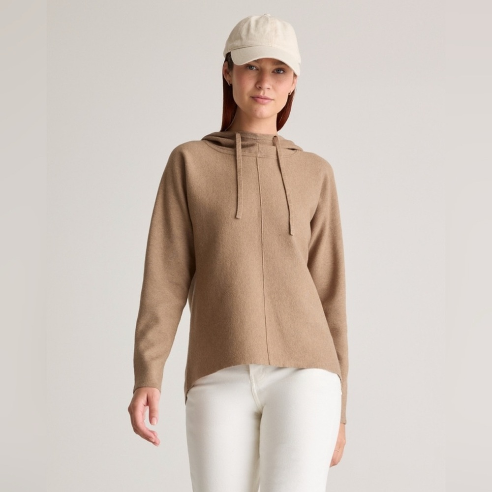 Quince Eco-Knit Milano Stitch Pullover Knit Hoodie Warm Taupe Size XS
